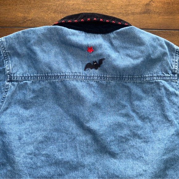 Vintage White Stag Shirt Womens 16W Blue Denim Halloween Embroidered Button Plus - Picture 11 of 11